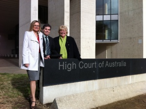 Ron Williams, Maria Proctor (Humanist Society of Queensland) and me outside the High Court in 2011. Photo by Nelson Lau.